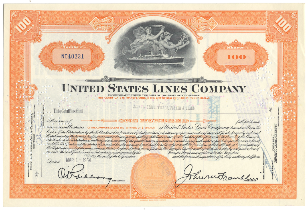 United States Lines Company Stock Certificate