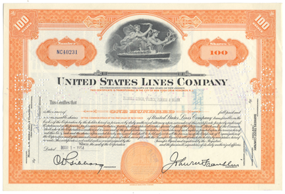 United States Lines Company Stock Certificate
