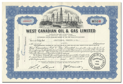 West Canadian Oil & Gas Limited Stock Certificate