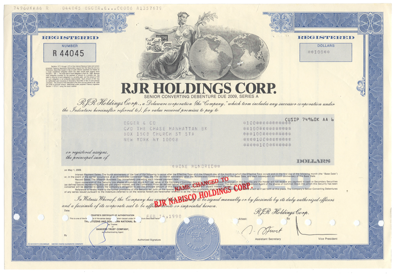 RJR Holdings Corp. Bond Certificate