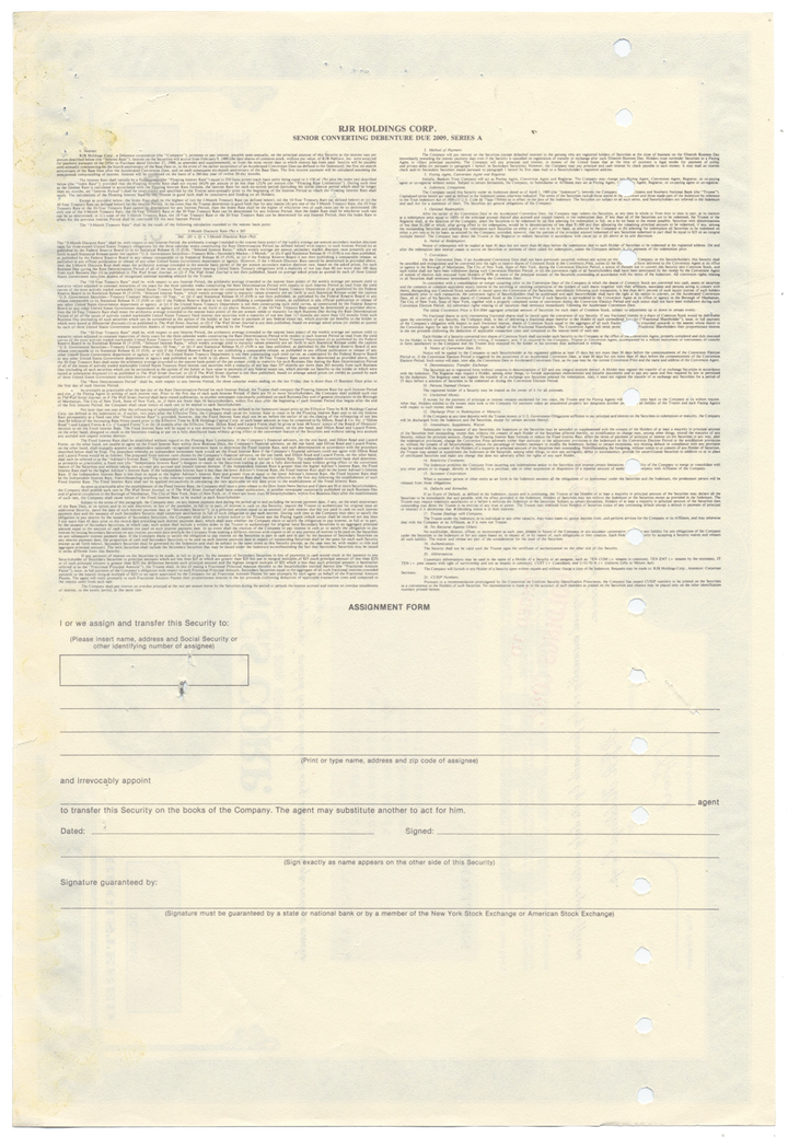 RJR Holdings Corp. Bond Certificate