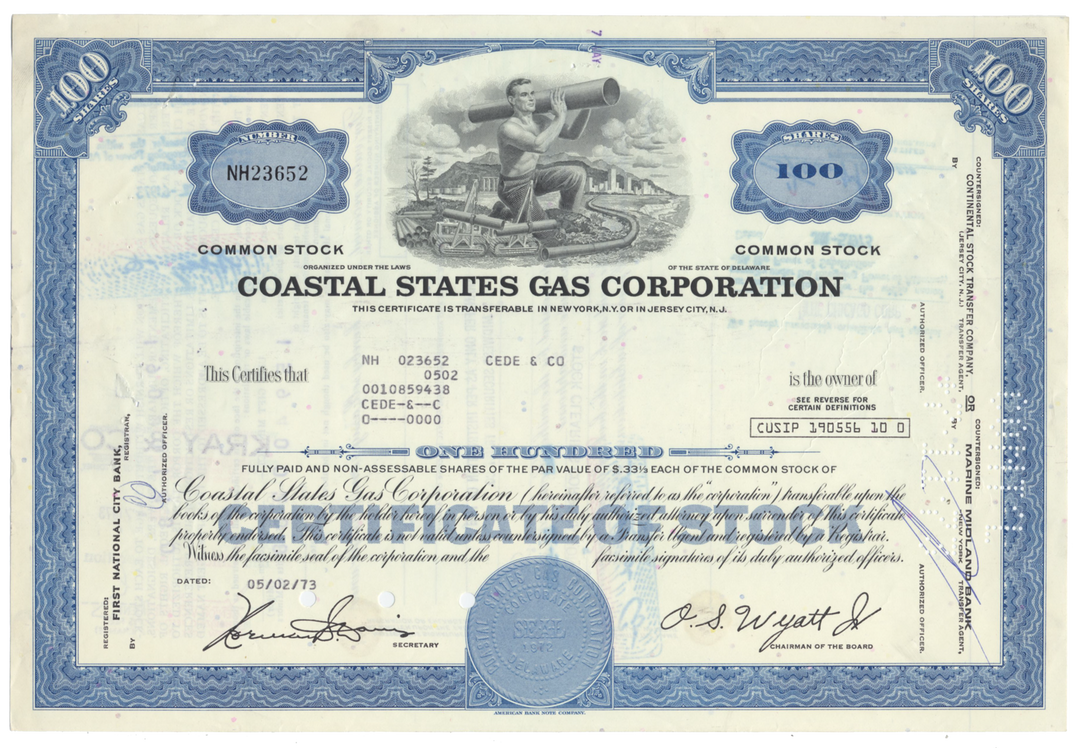 Coastal States Gas Producing Company Stock Certificate