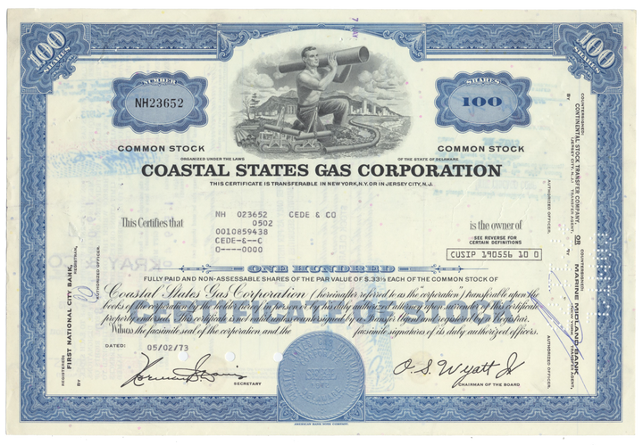 Coastal States Gas Producing Company Stock Certificate