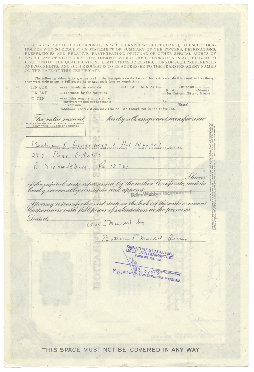 Coastal States Gas Producing Company Stock Certificate