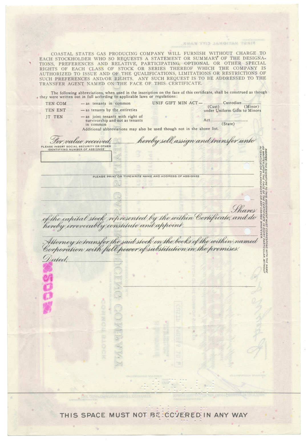 Coastal States Gas Producing Company Stock Certificate