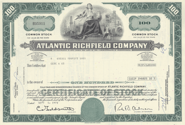 Atlantic Richfield Company Stock Certificate