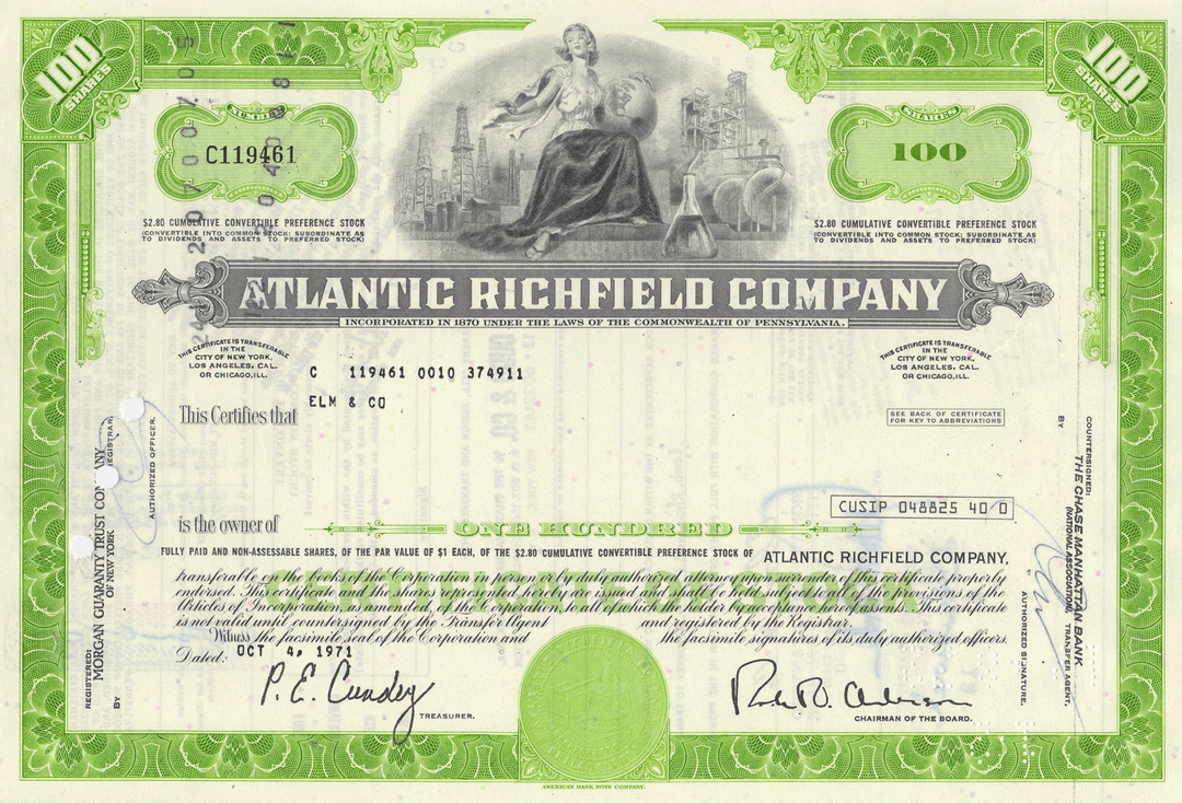 Atlantic Richfield Company Stock Certificate