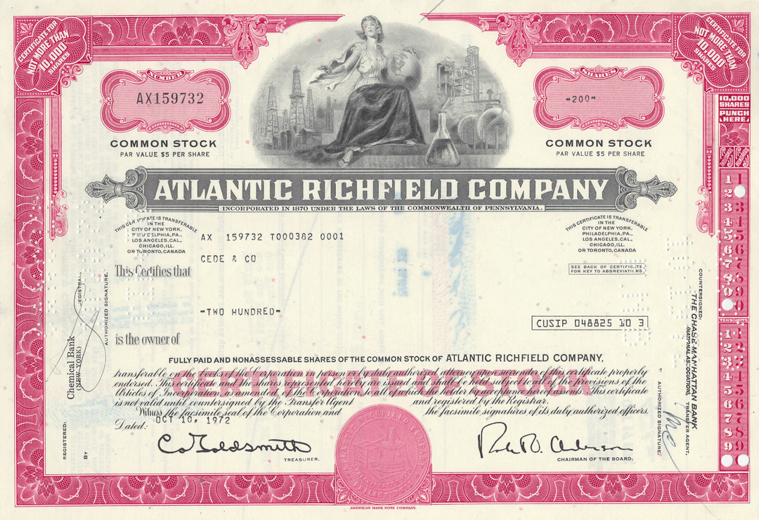 Atlantic Richfield Company Stock Certificate