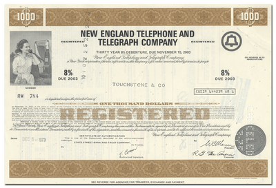New England Telephone and Telegraph Company Bond Certificate