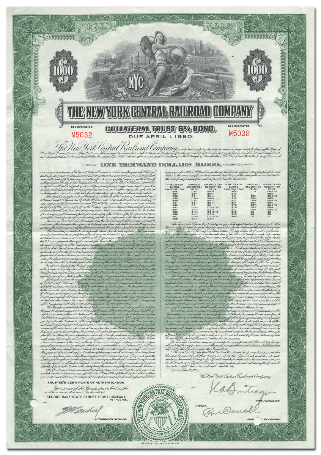 New York Central Railroad Company Bond Certificate