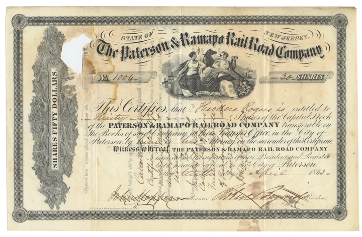 Paterson & Ramapo Rail Road Company Stock Certificate