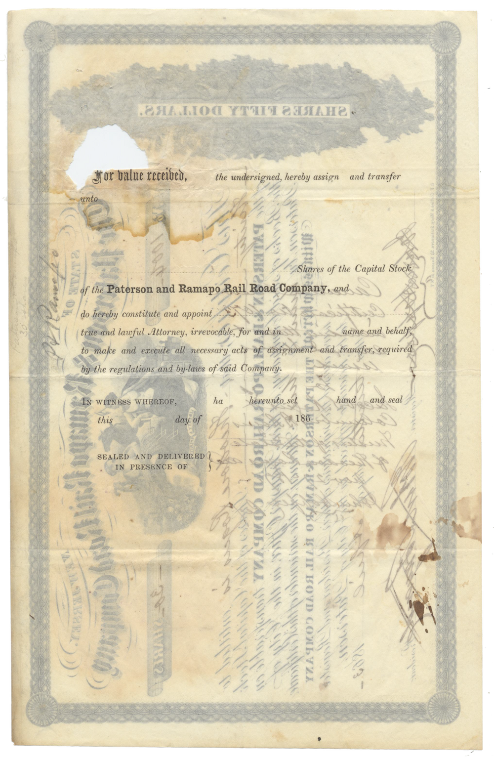 Paterson & Ramapo Rail Road Company Stock Certificate