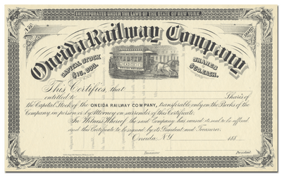 Oneida Railway Company Stock Certificate