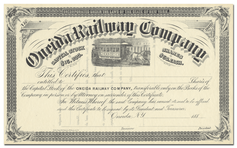 Oneida Railway Company Stock Certificate