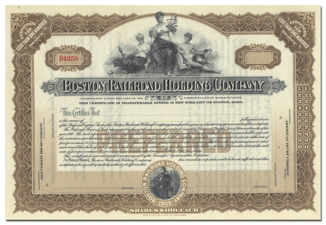 Boston Railroad Holding Company Stock Certificate