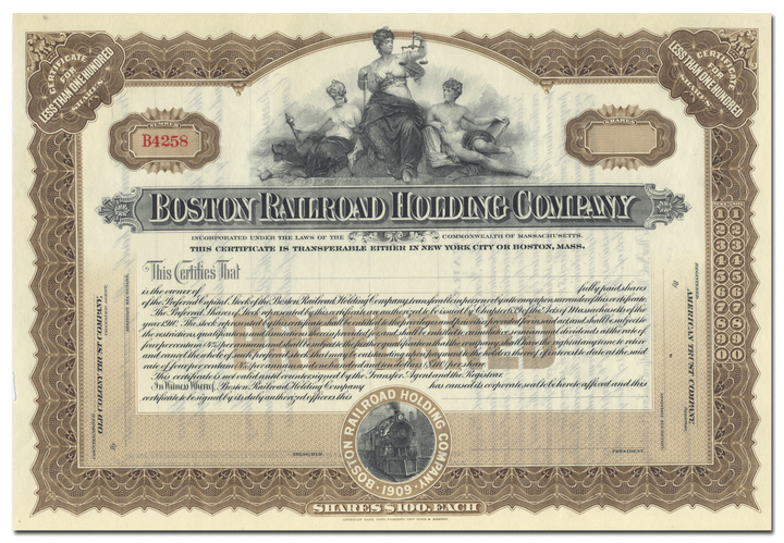 Boston Railroad Holding Company Stock Certificate