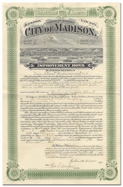 Madison, Indiana Bond Certificate