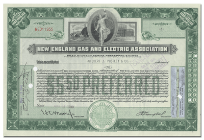 New England Gas and Electric Association Stock Certificate