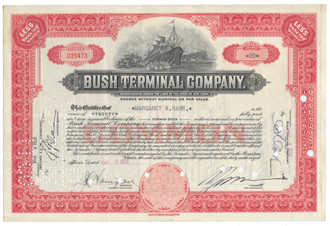 Bush Terminal Company Stock Certificate