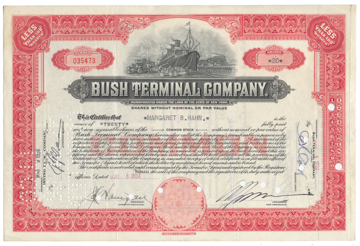 Bush Terminal Company Stock Certificate