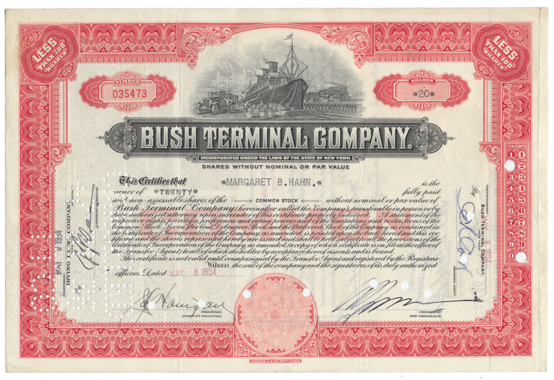 Bush Terminal Company Stock Certificate