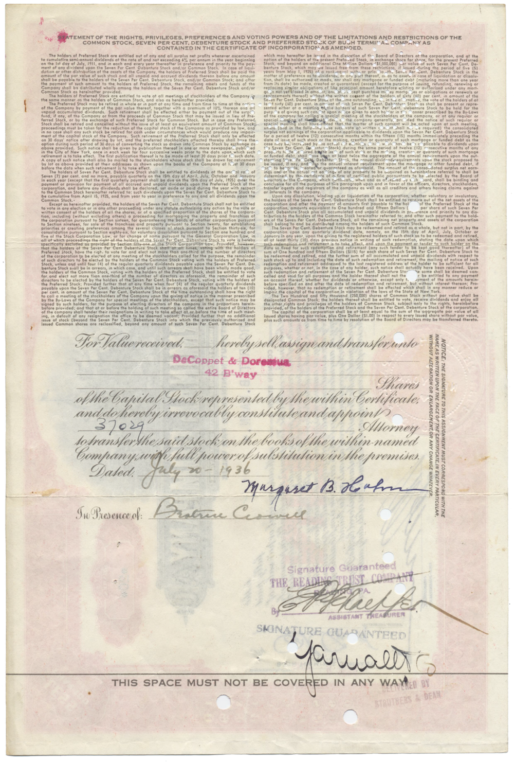 Bush Terminal Company Stock Certificate