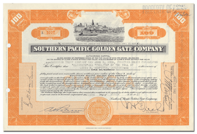 Southern Pacific Golden Gate Company Stock Certificate