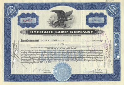 Hygrade Lamp Company Stock Certificate