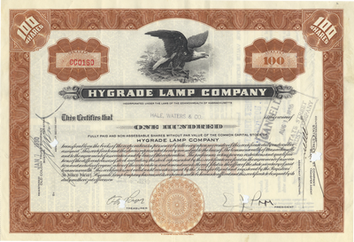 Hygrade Lamp Company Stock Certificate