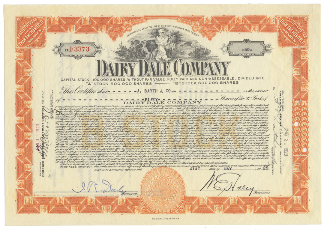 Dairy Dale Company Stock Certificate