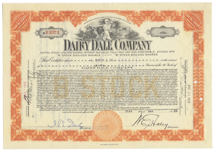 Dairy Dale Company Stock Certificate