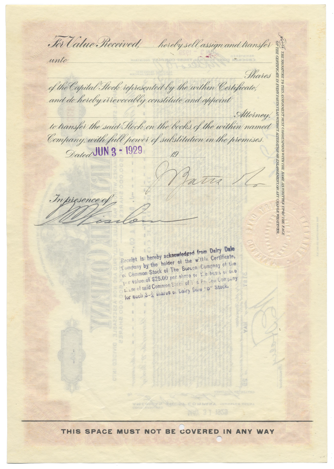 Dairy Dale Company Stock Certificate