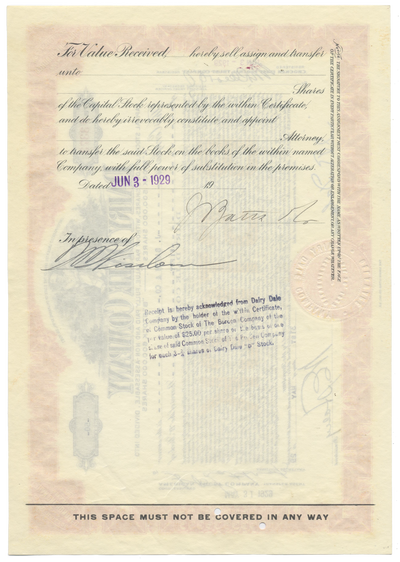 Dairy Dale Company Stock Certificate