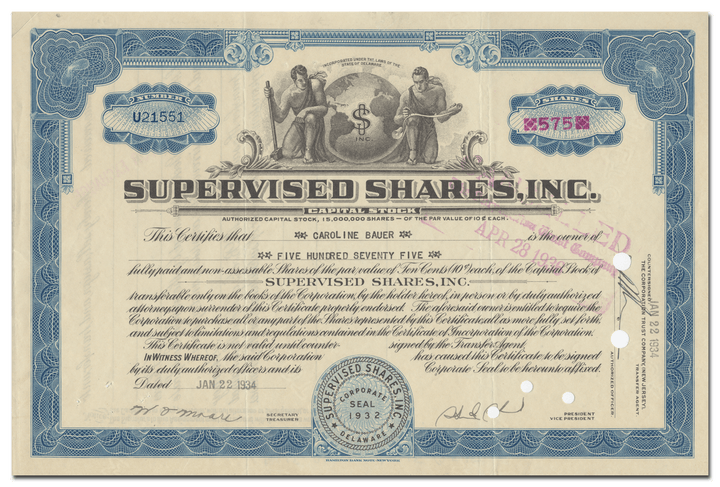 Supervised Shares, Inc. Stock Certificate