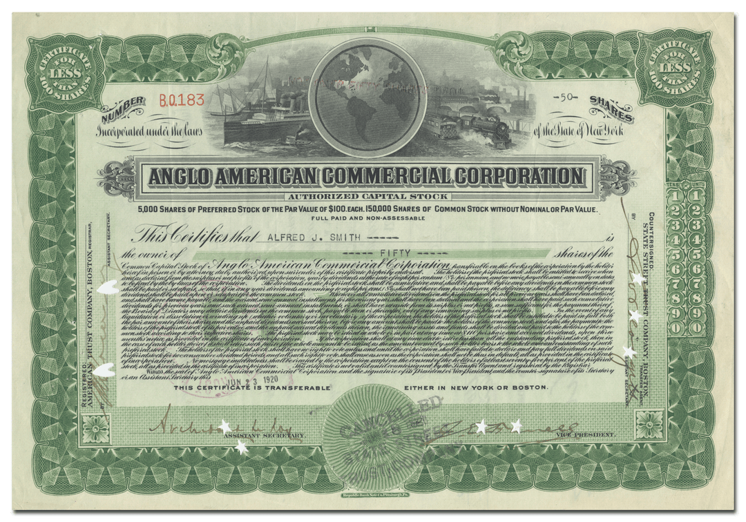 Anglo American Commercial Corporation Stock Certificate