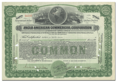 Anglo American Commercial Corporation Stock Certificate