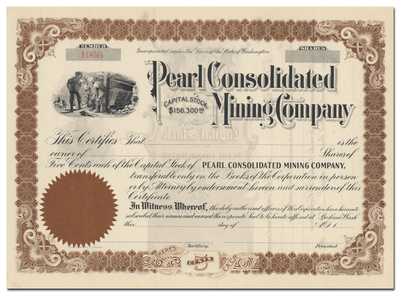 Pearl Consolidated Mining Company Stock Certificate
