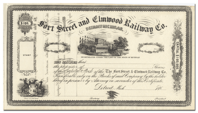 Fort Street and Elmwood Railway Co. Stock Certificate