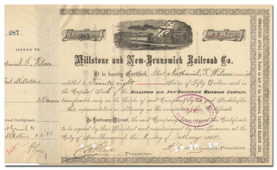 Millstone and New-Brunswick Railroad Company Stock Certificate