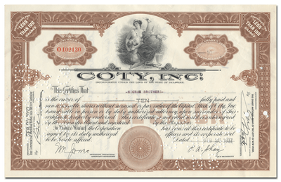 Coty, Inc. Stock Certificate