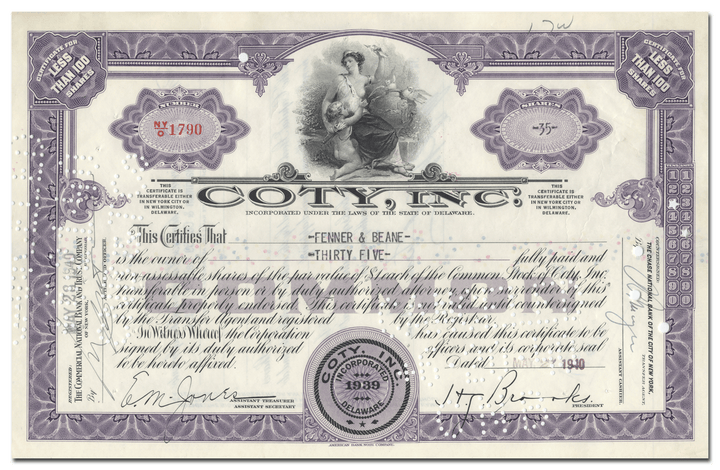 Coty, Inc. Stock Certificate