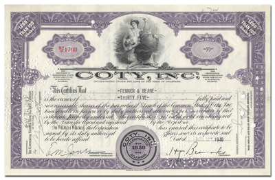 Coty, Inc. Stock Certificate