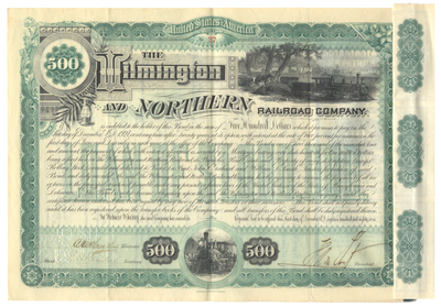 Wilmington and Northern Railroad Company Bond Certificate Signed by Henry A. duPont