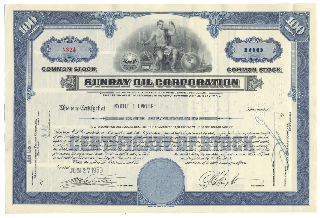 Sunray Oil Corportion Stock Certificate