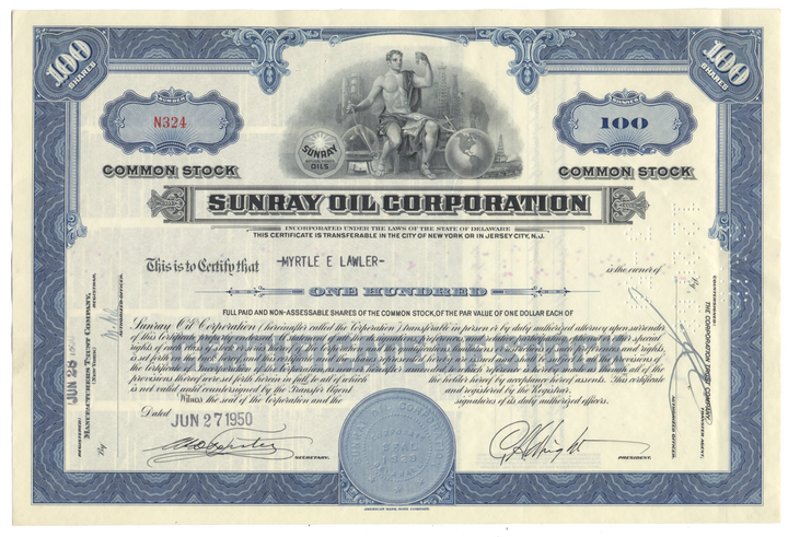 Sunray Oil Corportion Stock Certificate