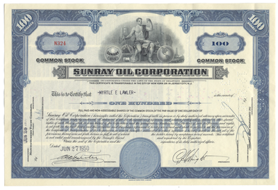 Sunray Oil Corportion Stock Certificate