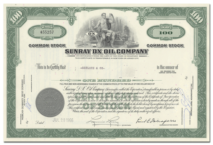 Sunray DX Oil Company Stock Certificate