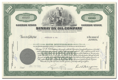 Sunray DX Oil Company Stock Certificate