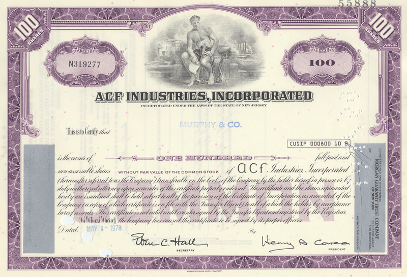 ACF Industries, Incorporated Stock Certificate