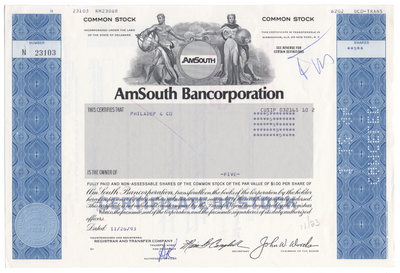 AmSouth Bancorporation Stock Certificate